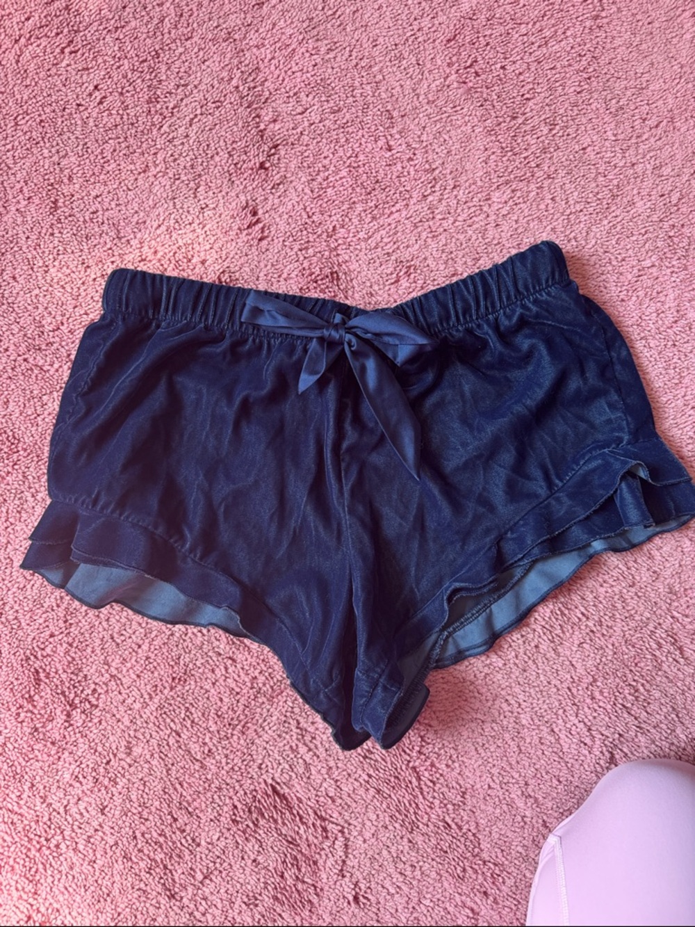 VS Navy Velvet Ruffle Sleep Shorts
